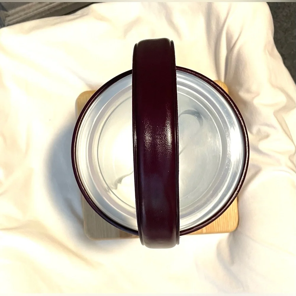 *Vintage**EUC* MCM GEORGES BRIARD Ice Bucket W/ Lid & Tongs - Leather(?) -Maroon